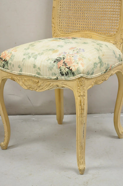 Vintage French Country Louis XV Style Cane Back Painted Dining Chairs - Set of 6