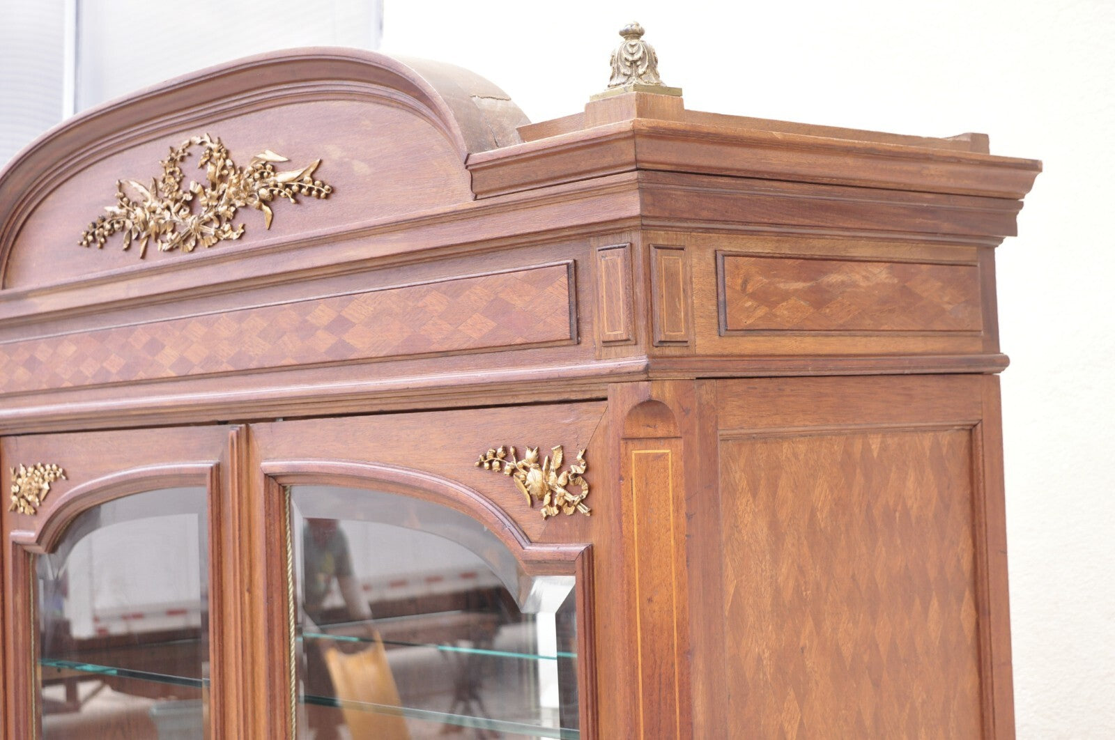 Antique French Louis XVI Style 94" Curio China Display Cabinet Bookcase w Bronze