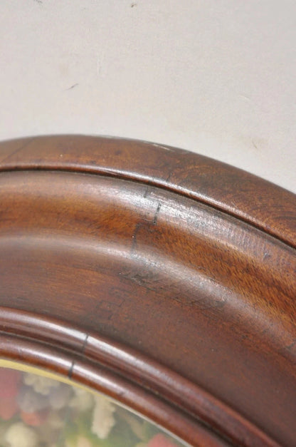 Victorian Oval Mahogany Shadow Box Frame Felt Cotton Flower Mourning Wall Wreath