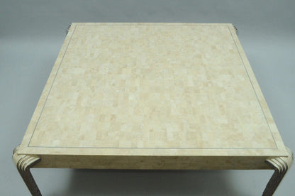 Tavola by Oggetti Art Deco Form Tessellated Stone Chrome 48" Square Coffee Table