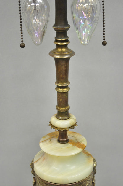 Antique French Neoclassical Louis XV Onyx Urn Figural Bronze Cherub Table Lamp