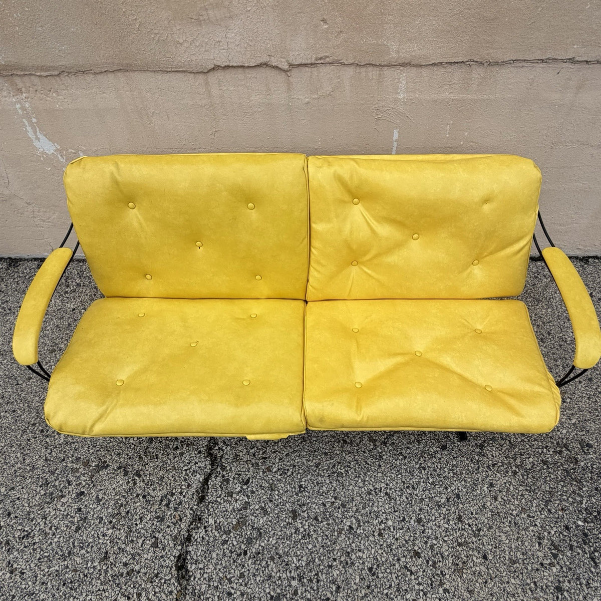 Vintage Homecrest Mid Century Modern Wire Metal Sofa w/ Yellow Vinyl Cushions