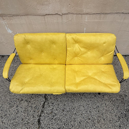 Vintage Homecrest Mid Century Modern Wire Metal Sofa w/ Yellow Vinyl Cushions