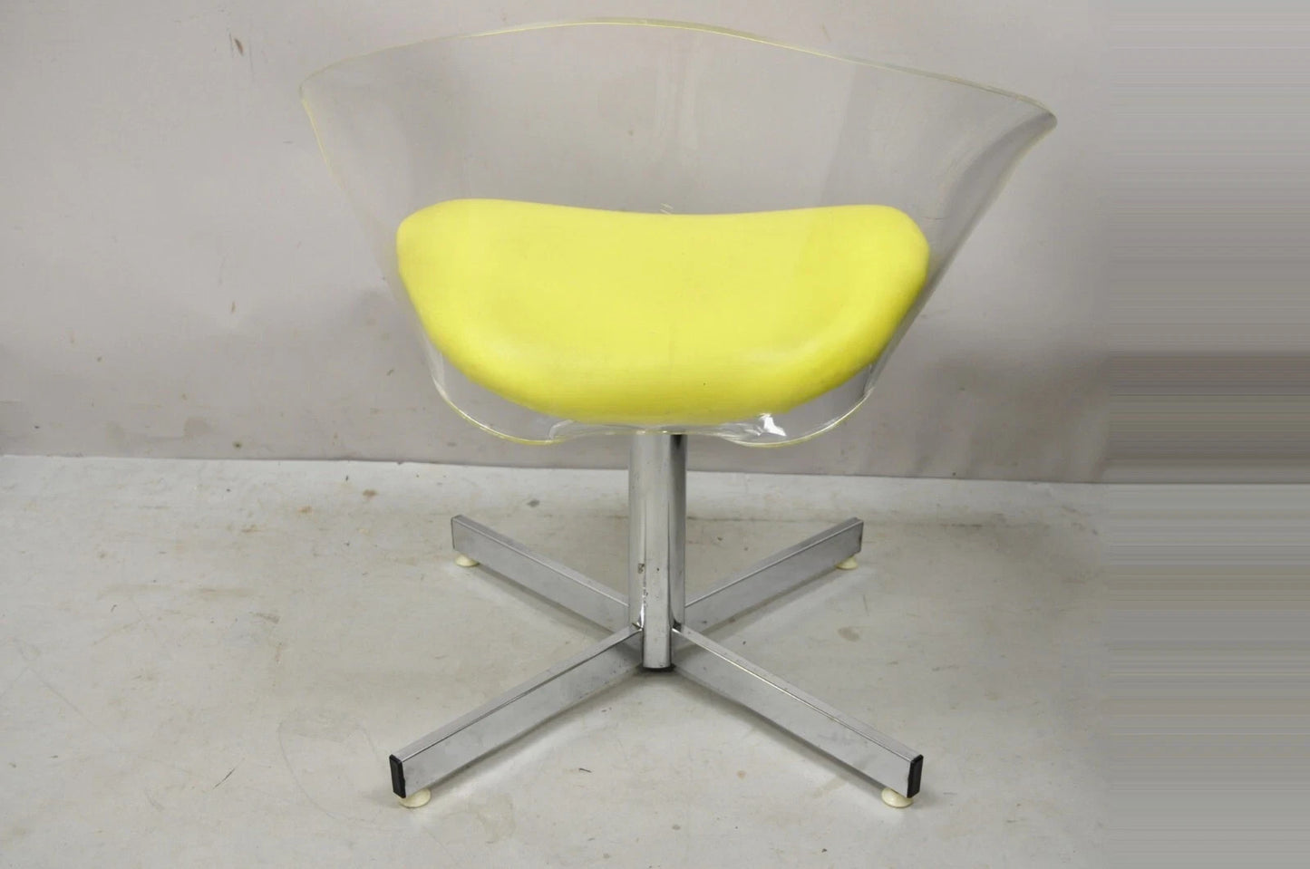 Vintage Jansko Mid Century Modern Sculpted Lucite Yellow Vinyl Swivel Chair