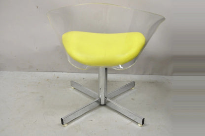 Vintage Jansko Mid Century Modern Sculpted Lucite Yellow Vinyl Swivel Chair