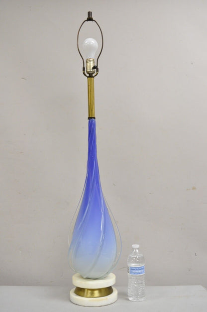 Vintage Murano Swirl Glass Mid Century Italian Modern Gradient Blue Table Lamp