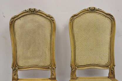 Antique French Provincial Louis XV Style Carved Walnut Cane Side Chair - a Pair