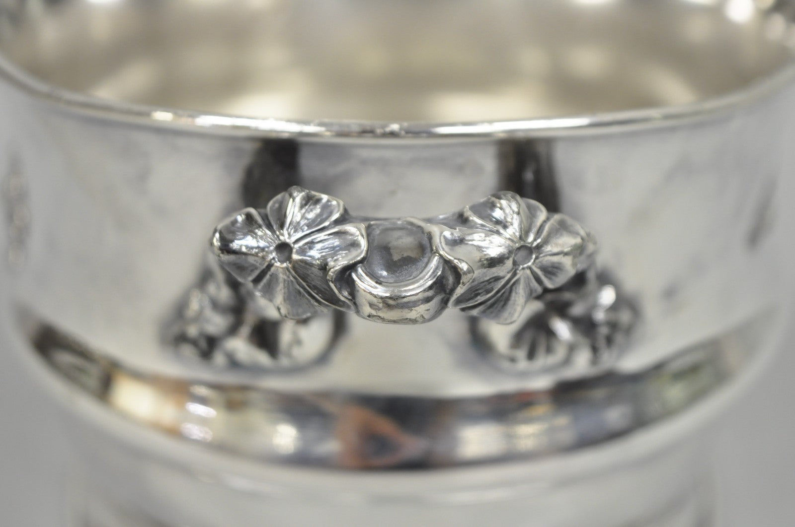 Art Nouveau Silver Plated Floral Repousse Champagne Chiller Wine Bottle Coaster