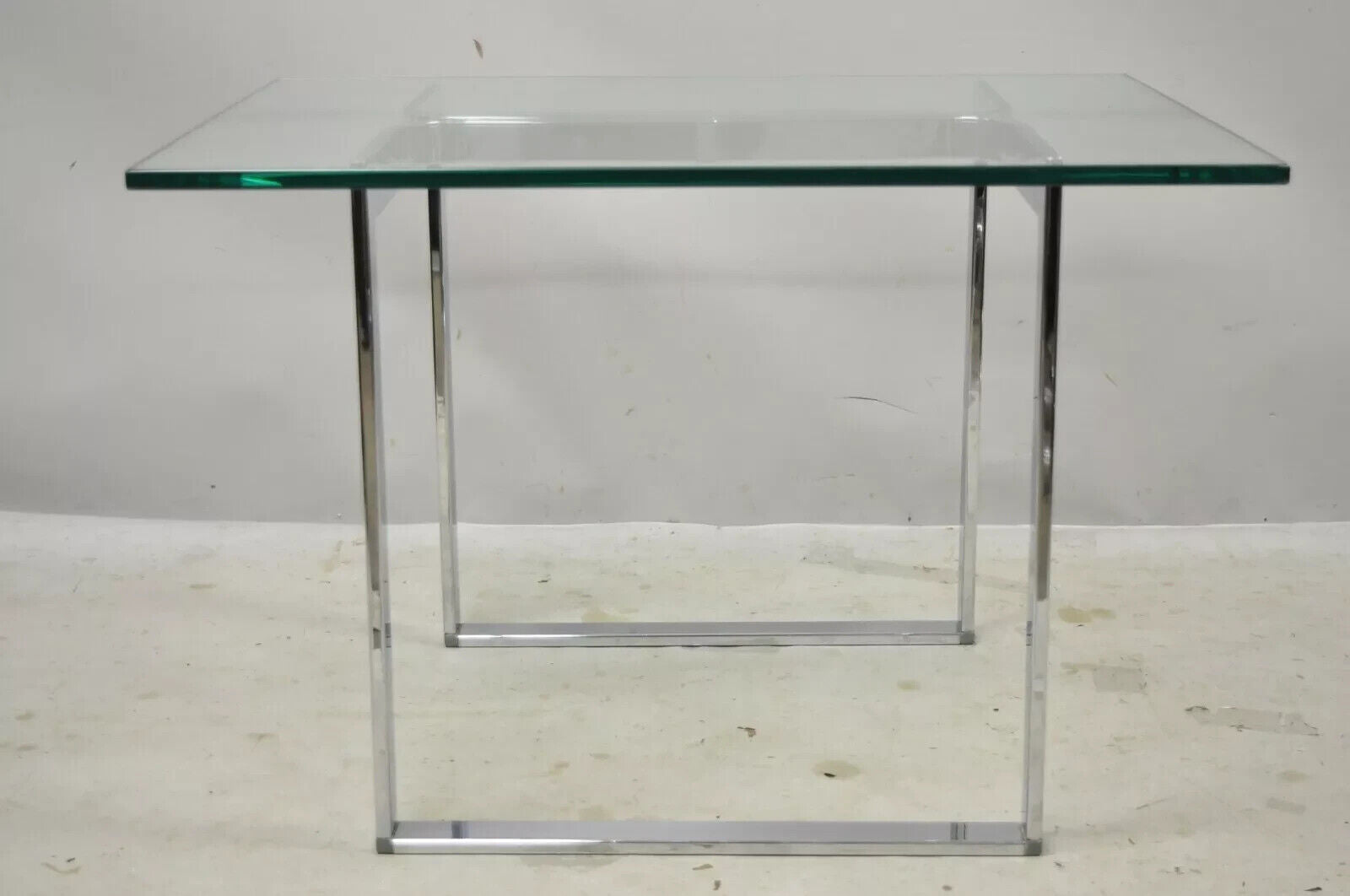 Mid Century Modern Sculptural Chrome Rectangular Glass Top Occasional Side Table