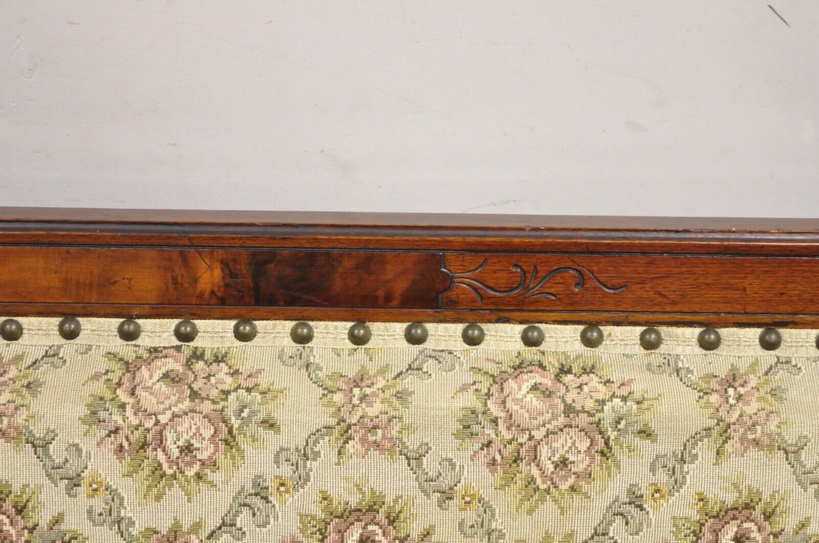 Antique Eastlake Victorian Carved Walnut Floral Upholstered Parlor Sofa Loveseat