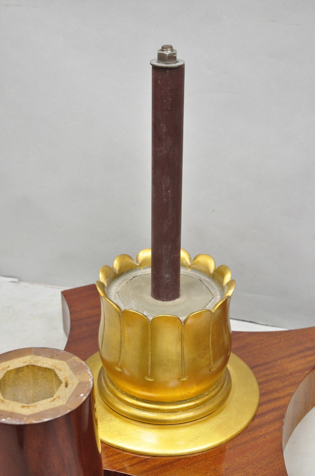 Vintage French Regency Style Mahogany & Gold Gilt Plume Table Pedestal Base (A)