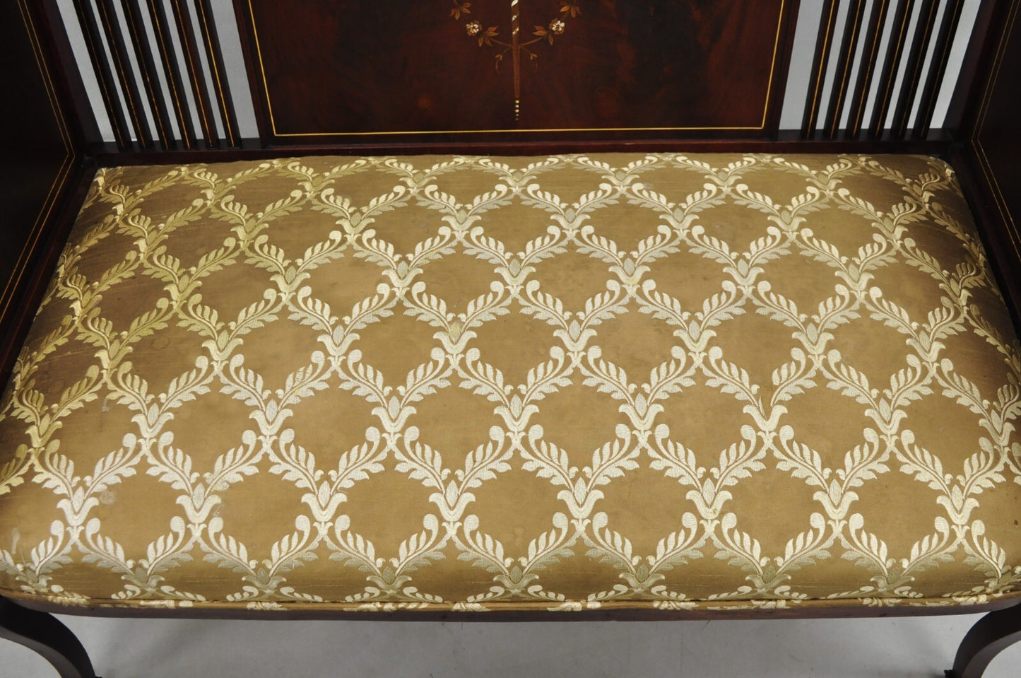 Antique Victorian Edwardian Mahogany Settee Loveseat w/ Mother of Pearl Inlay