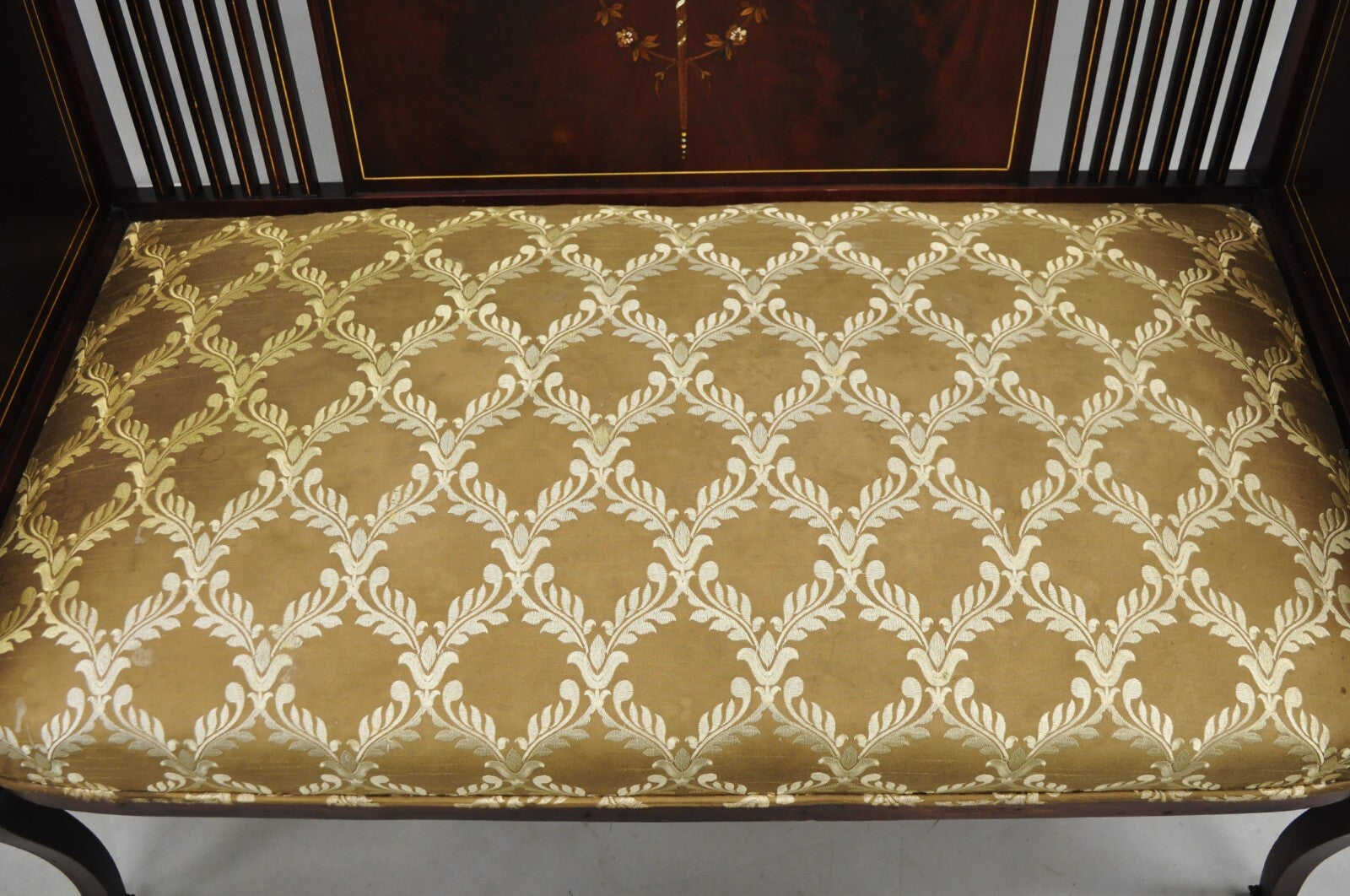 Antique Victorian Edwardian Mahogany Settee Loveseat w/ Mother of Pearl Inlay