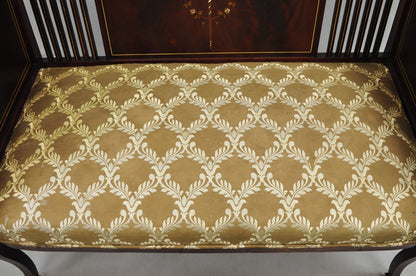 Antique Victorian Edwardian Mahogany Settee Loveseat w/ Mother of Pearl Inlay