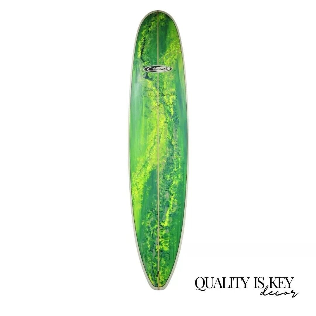 Jeff Clark Signed Global Glassing Green Marble Mavericks Big Wave Guns Surfboard
