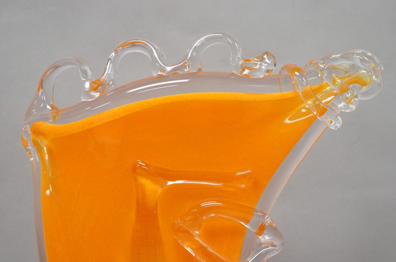 Ion Tamaian Postmodern Orange Blown Art Glass 20" Large Abstract Face Sculpture
