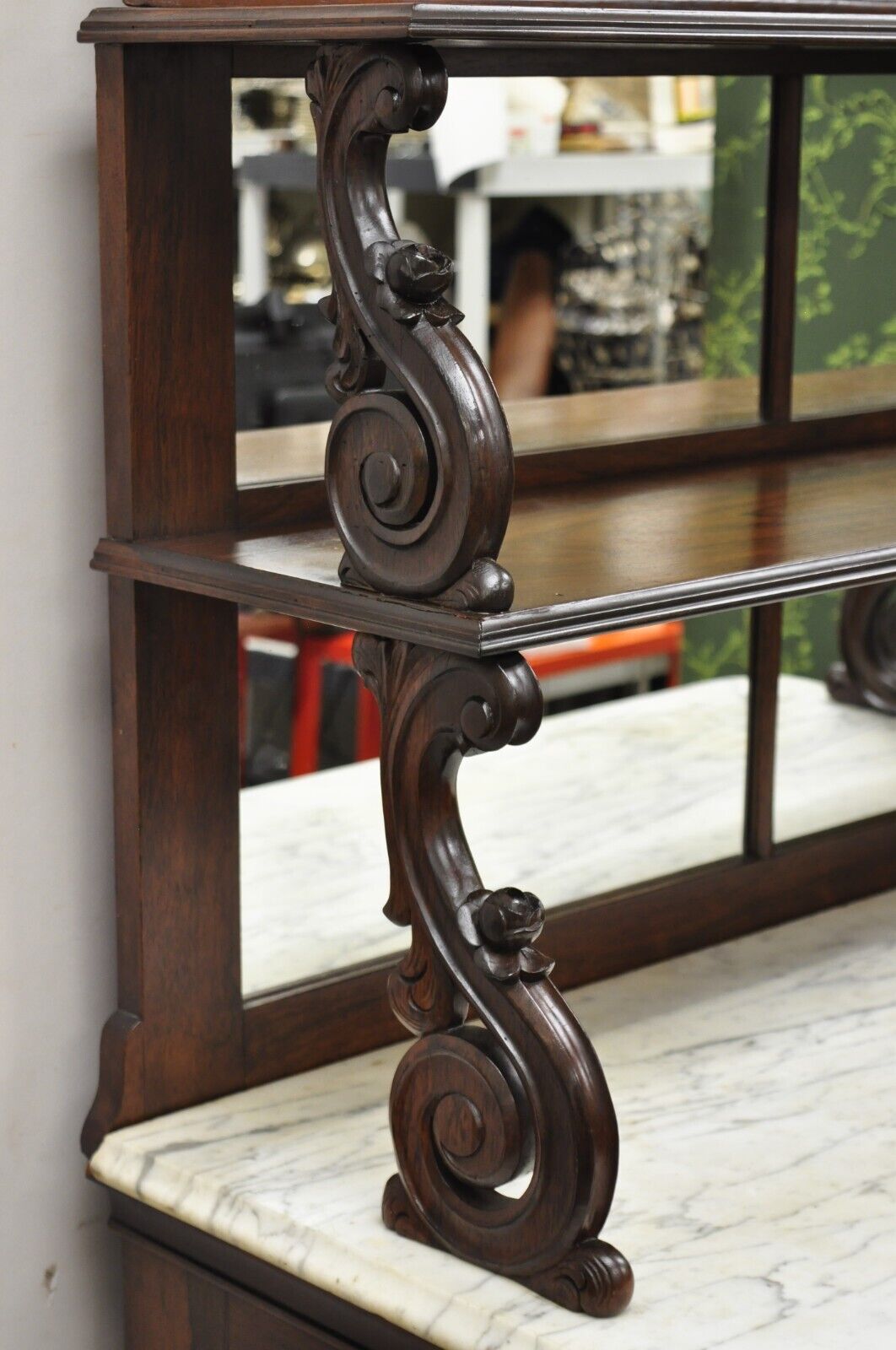Antique Victorian Rosewood Marble Top Mirror Sideboard Buffet attr. John Jelliff