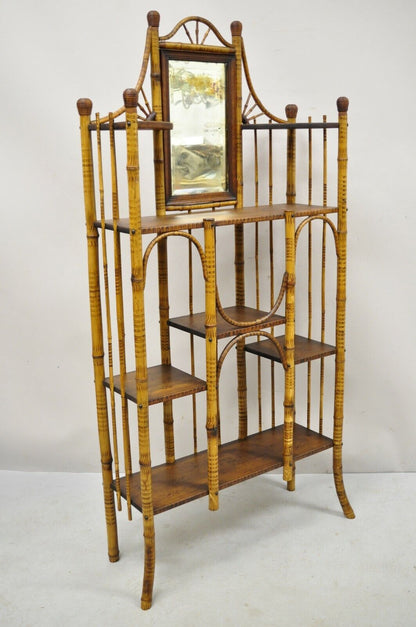 19th C. English Victorian Bamboo Stick and Ball Curio Shelf Display Etagere