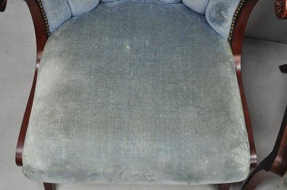 Vintage French Hollywood Regency Mahogany Saber Leg Parlor Lounge Chair - a Pair