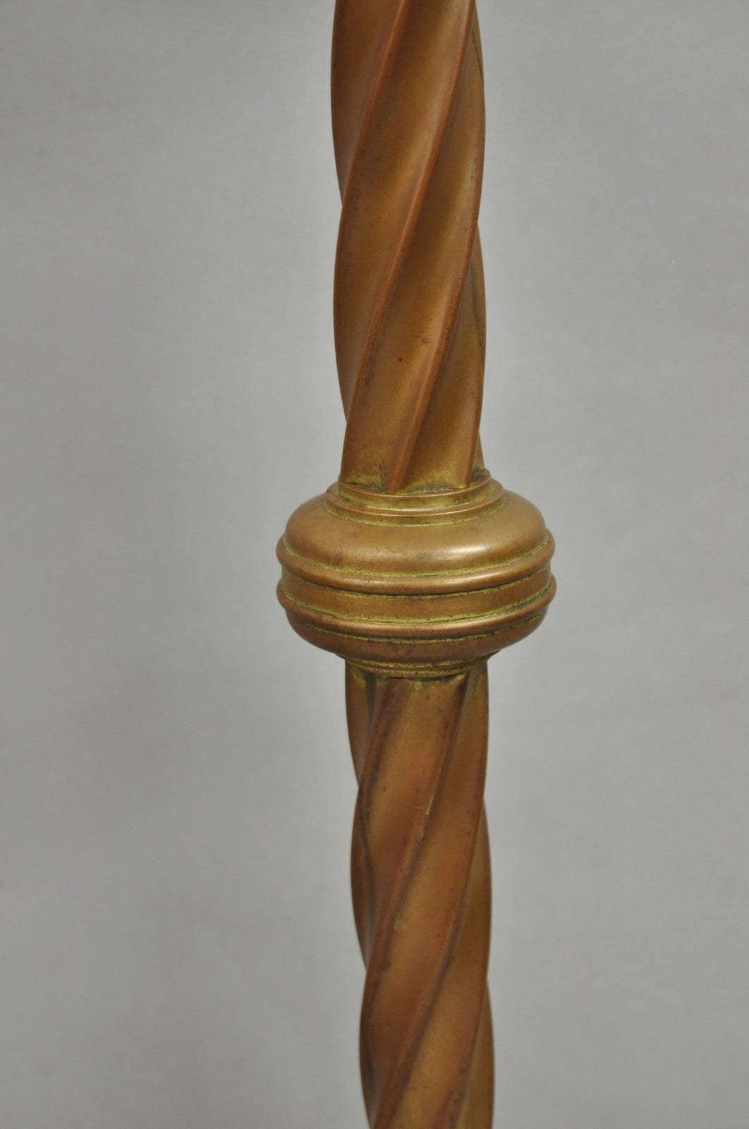 Antique English Renaissance Gothic Patinated Brass Candlestick Table Lamps Pair