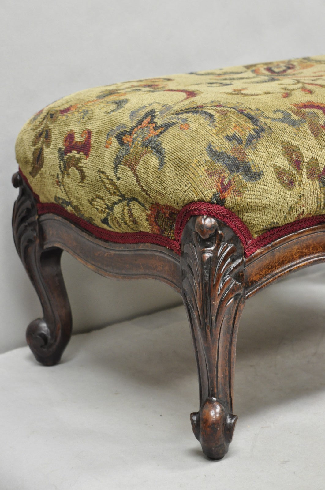 Antique French Louis XV Style Victorian Carved Mahogany Ottoman Footstool
