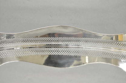 Antique English Edwardian Silver Plated Scalloped Oval Butlers Serving Bar Tray