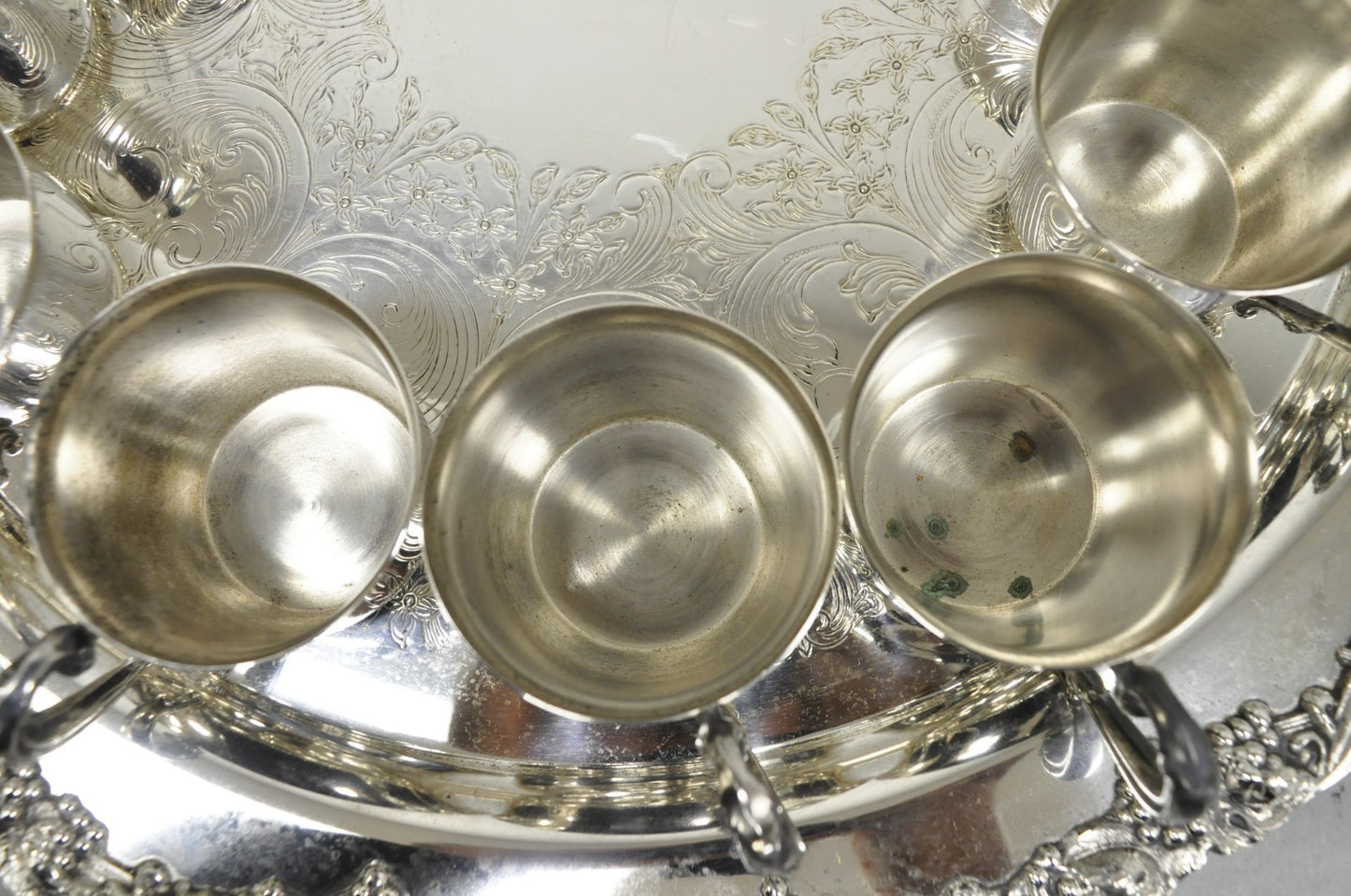 Vintage Sheridan Victorian Silver Plated Punch Bowl Set w/ 12 Cups and Tray