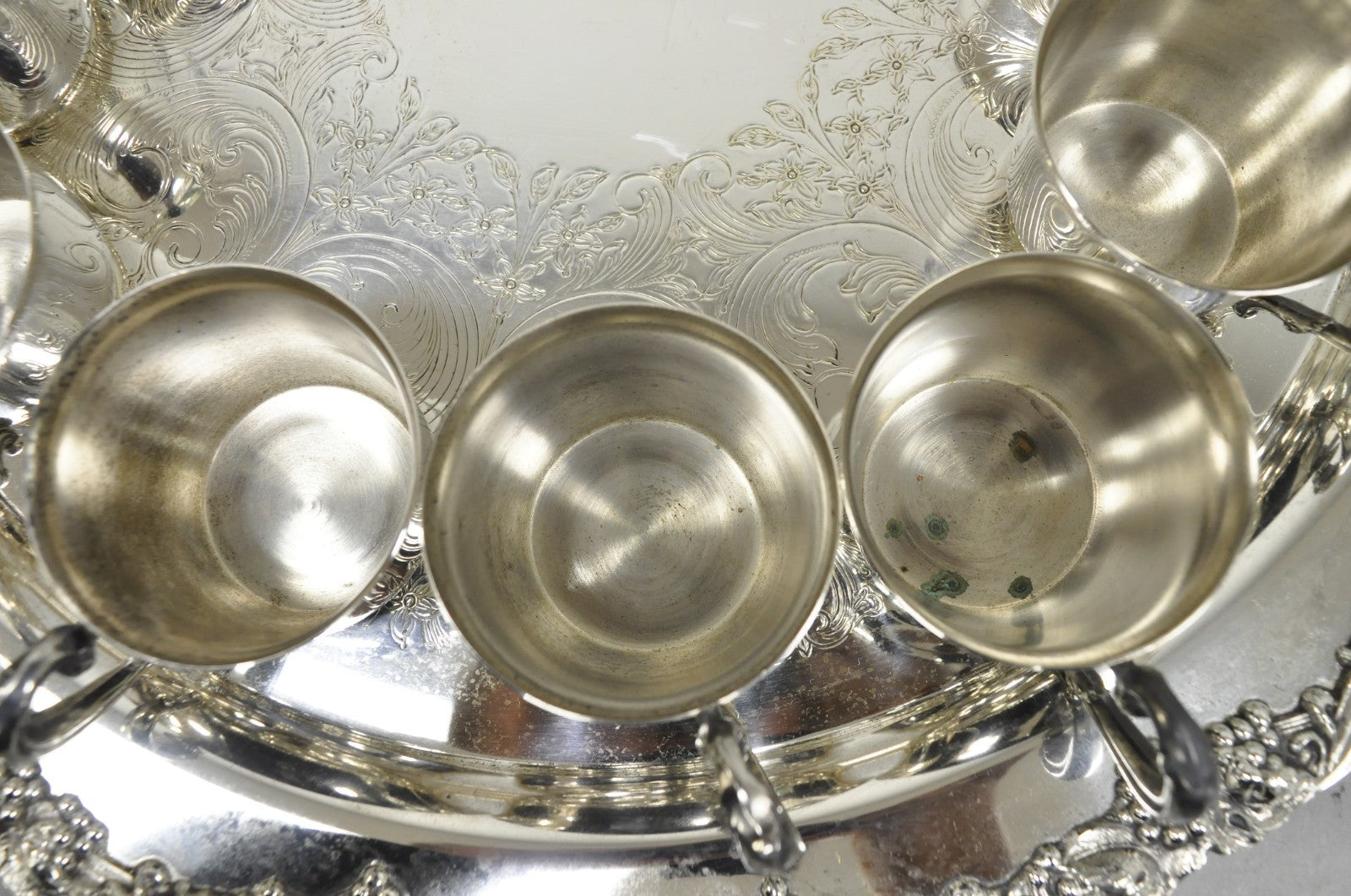 Vintage Sheridan Victorian Silver Plated Punch Bowl Set w/ 12 Cups and Tray