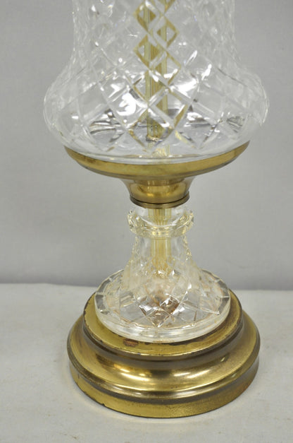 Vintage French Empire Style Crystal Glass Pineapple Column Brass Table Lamp