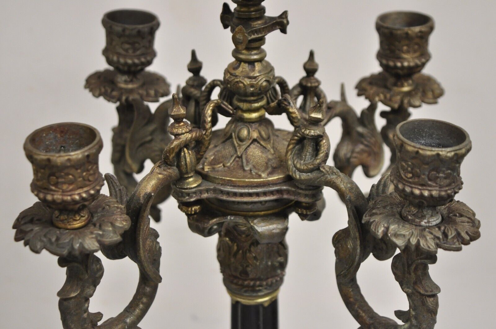 Antique French Empire Renaissance Gilt Metal Figural Candelabra Table Lamp