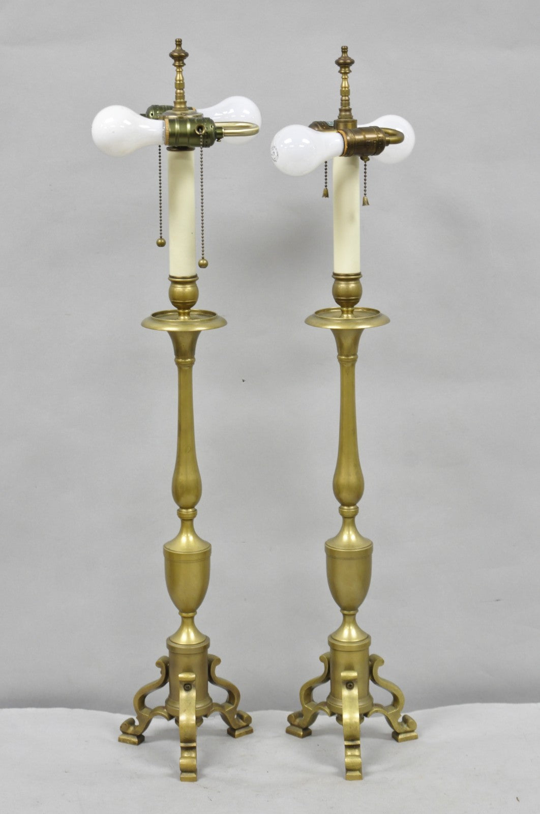 Vintage Federal Style Brass Candlestick Urn Form Table Lamps, Japan - a Pair