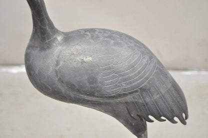 Vintage Hollywood Regency Pewter Metal 27" Crane Bird Garden Statue Hong Kong