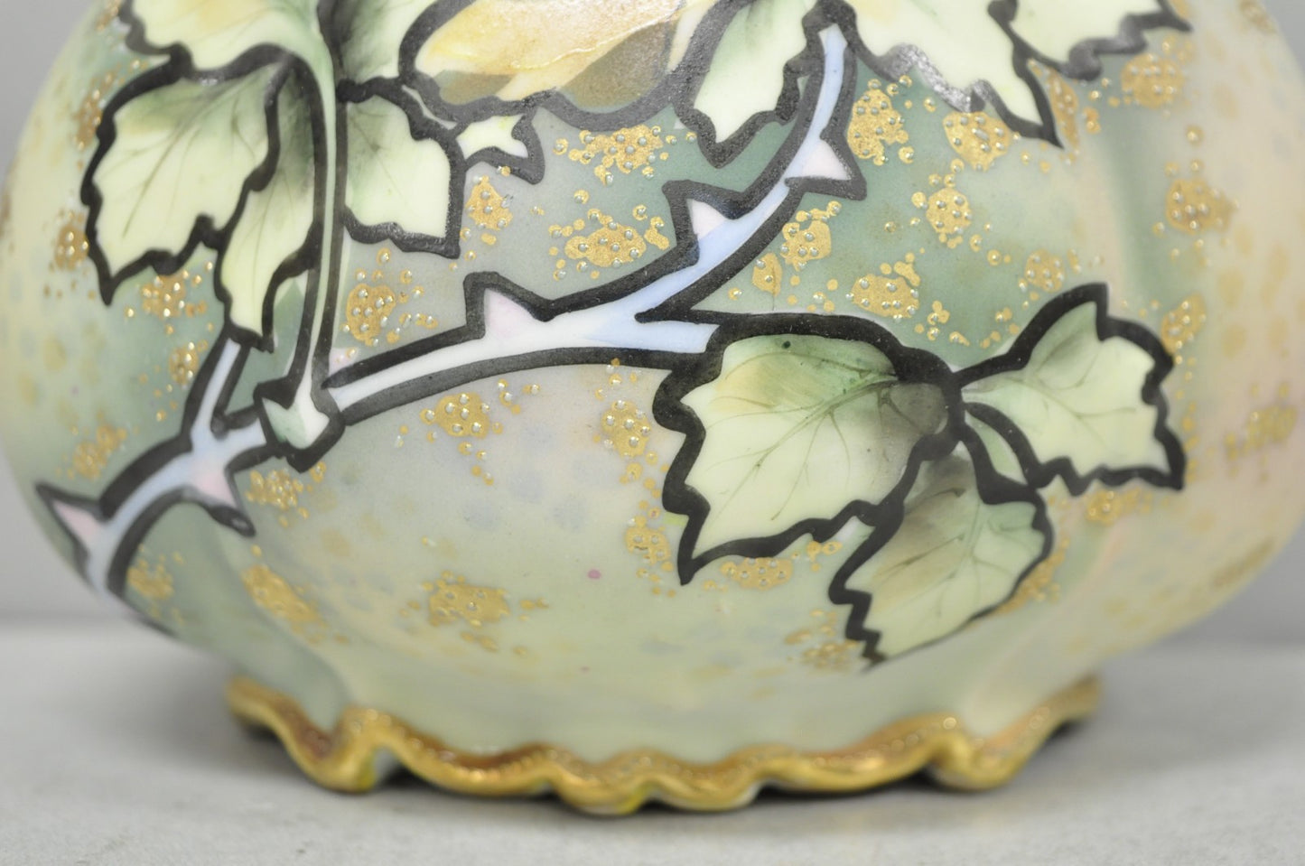 Antique Nippon Hand Painted Porcelain Twin Branch Handle Yellow Rose Small Vase