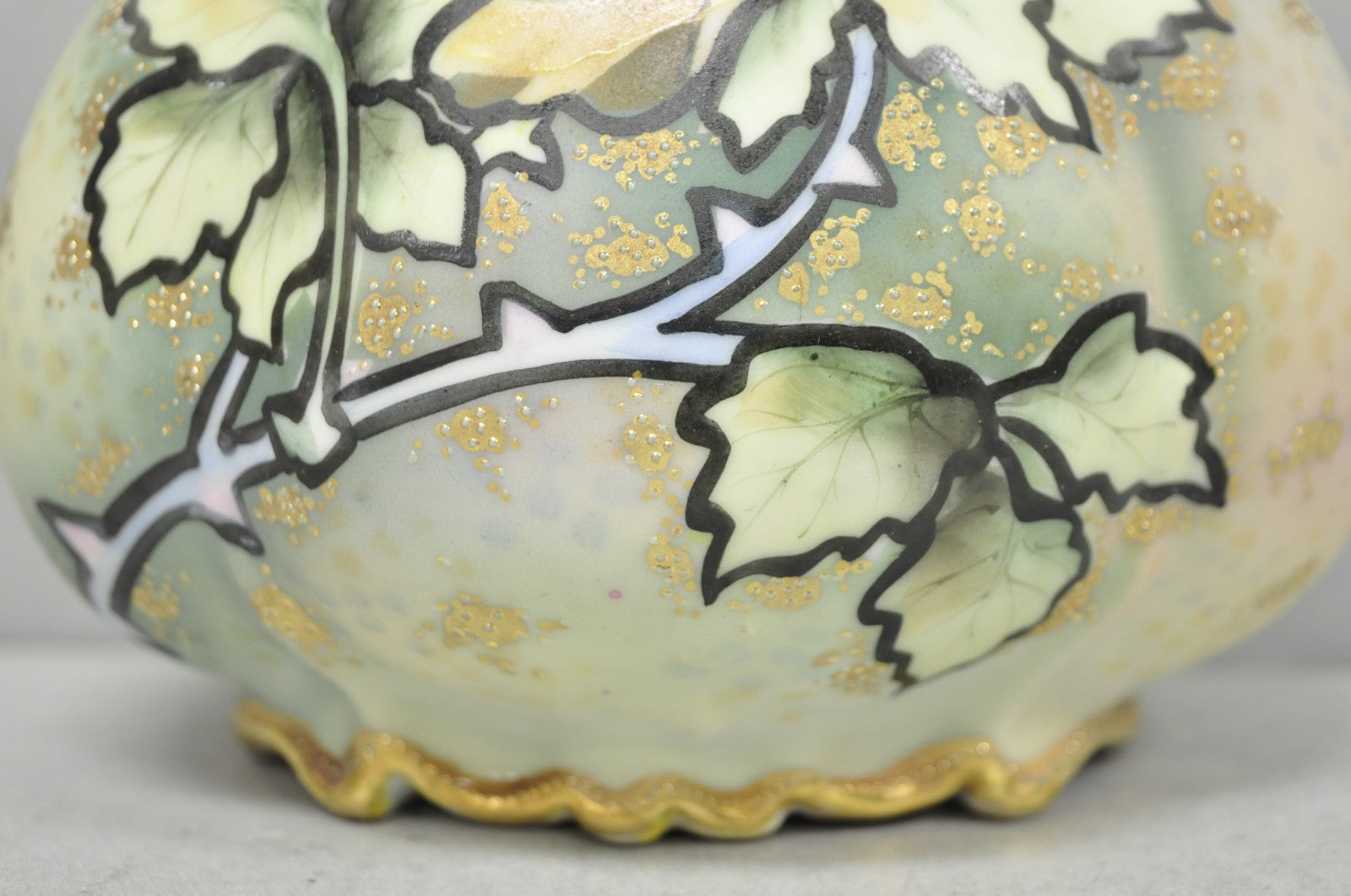 Antique Nippon Hand Painted Porcelain Twin Branch Handle Yellow Rose Small Vase
