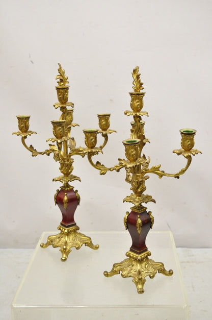 Antique French Louis XV Rococo Style Gold Gilt Bronze Candelabras - a Pair