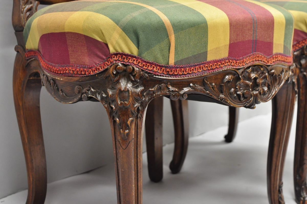 Antique French Country Louis XV Carved Walnut Cane Back Side Chairs - a Pair