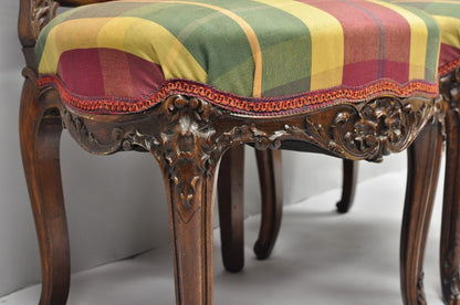 Antique French Country Louis XV Carved Walnut Cane Back Side Chairs - a Pair