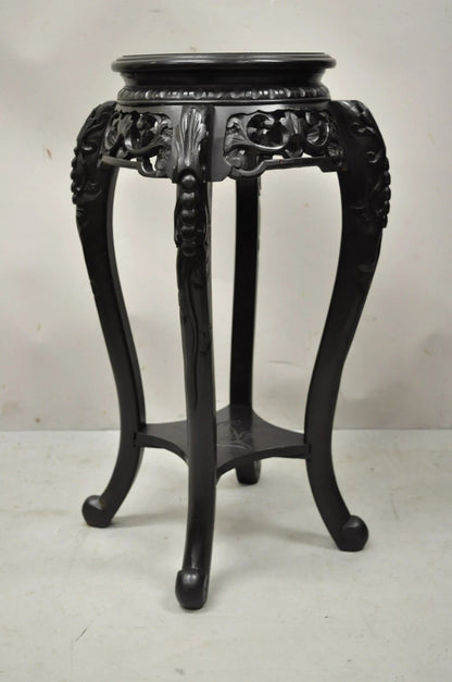 Japanese Carved Wood Black Ebonized 29" Lacquer Top Plant Stand Side Table
