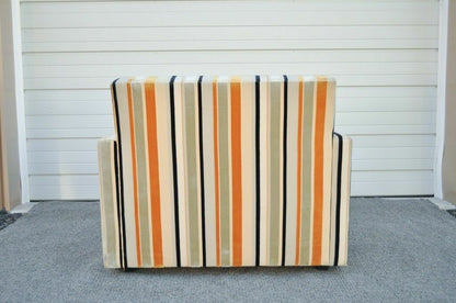 Large Hollywood Regency Modern Striped Upholstered Lounge Club Movie Arm Chair