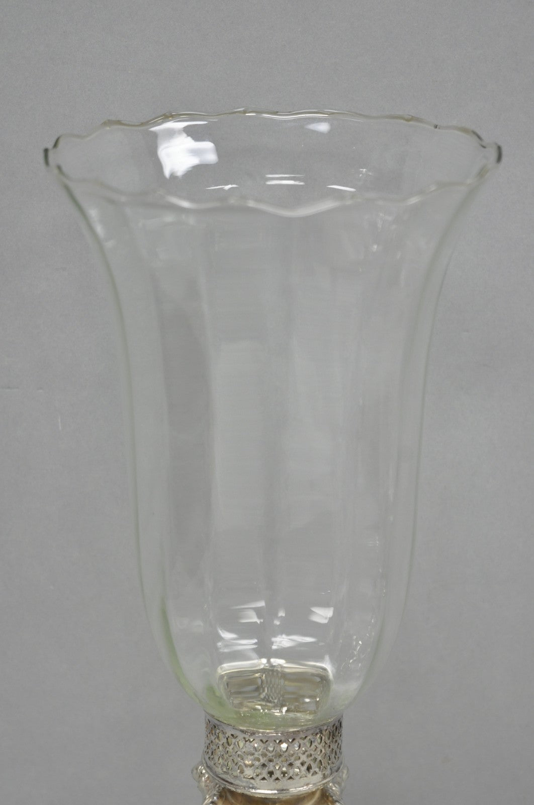 Antique Victorian Silver Plated Glass Hurricane Lamp Shade Candlestick - Pair
