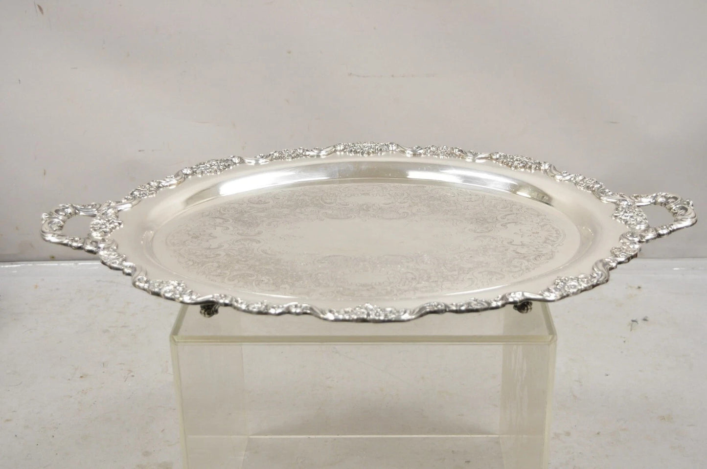 Vintage Poole 400 Lancaster Rose Silver Plated Serving Platter Bar Tray (B)