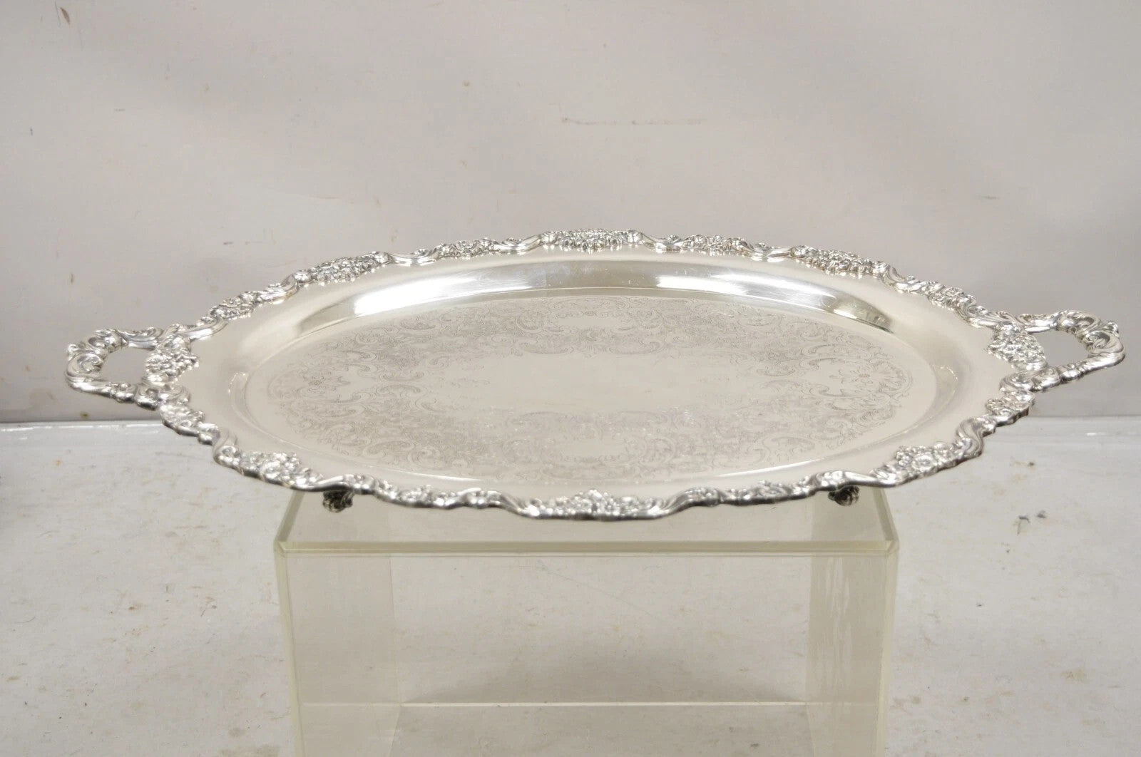 Vintage Poole 400 Lancaster Rose Silver Plated Serving Platter Bar Tray (B)