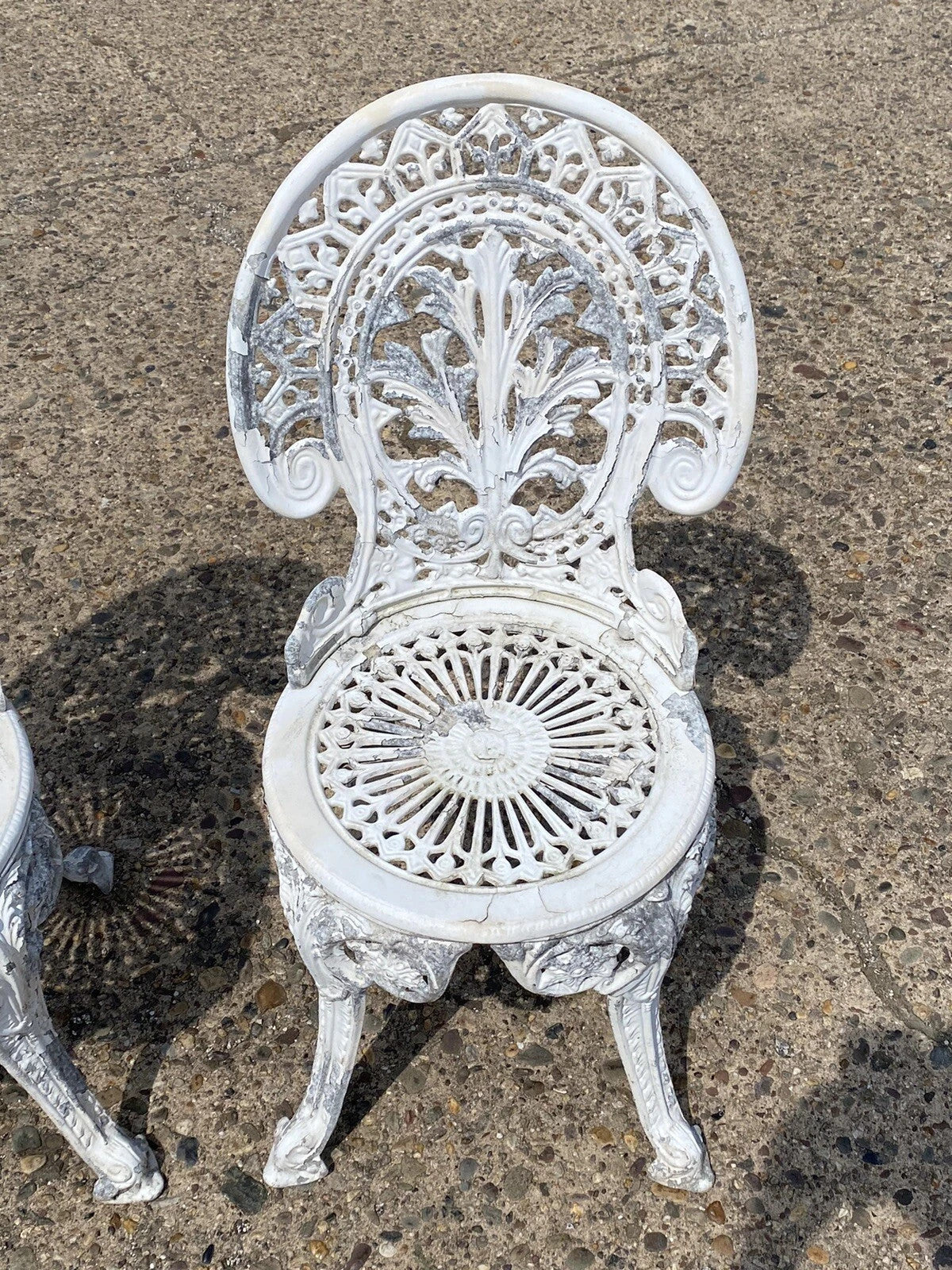Cast Aluminum Antique Victorian Style Outdoor Garden Bistro Side Chairs - Pair