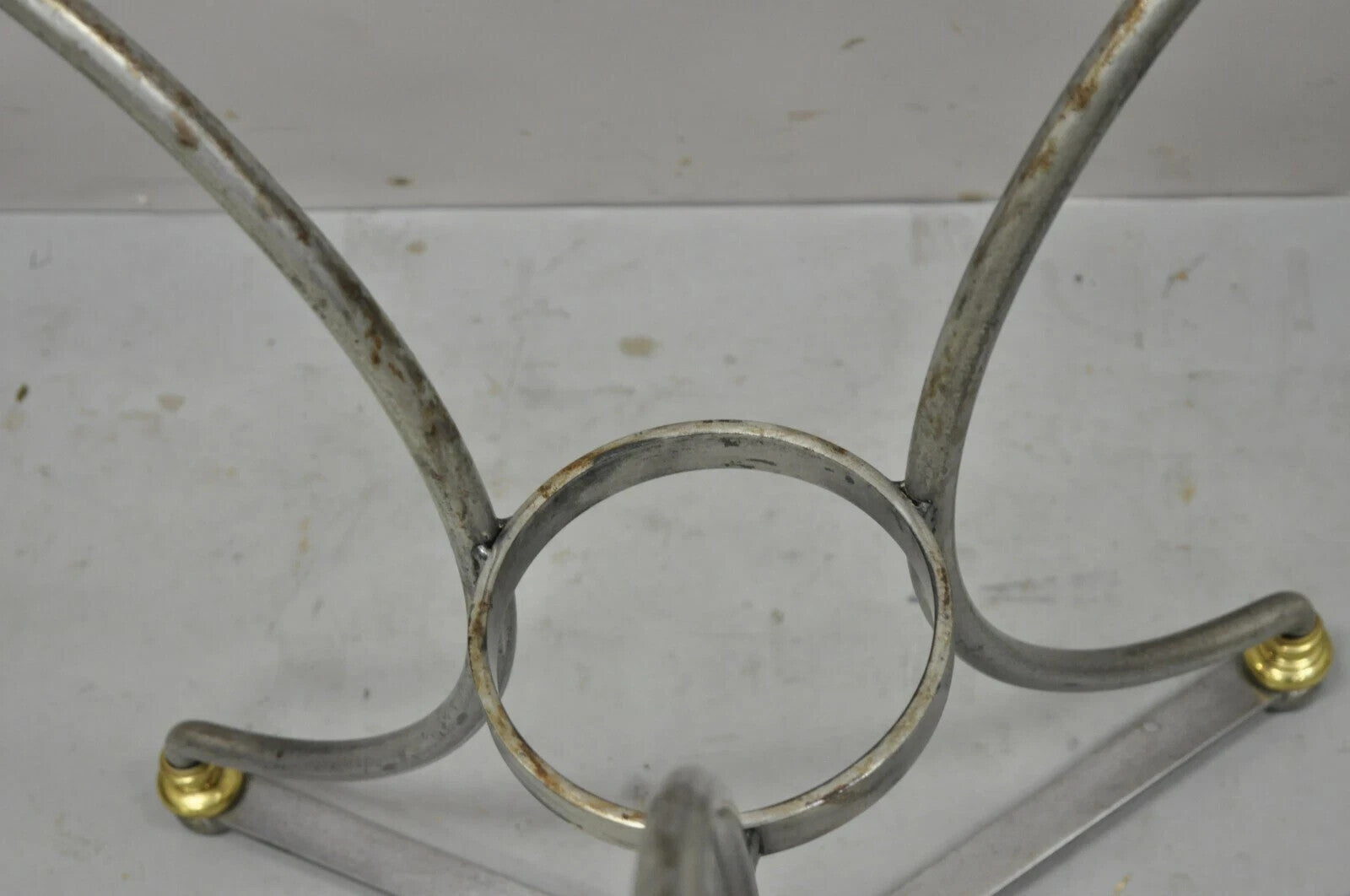 Italian Neoclassical Maison Jansen Style Steel & Brass Round End Tables - a Pair