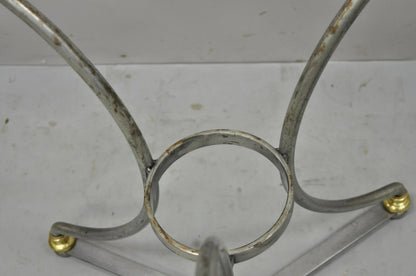 Italian Neoclassical Maison Jansen Style Steel & Brass Round End Tables - a Pair