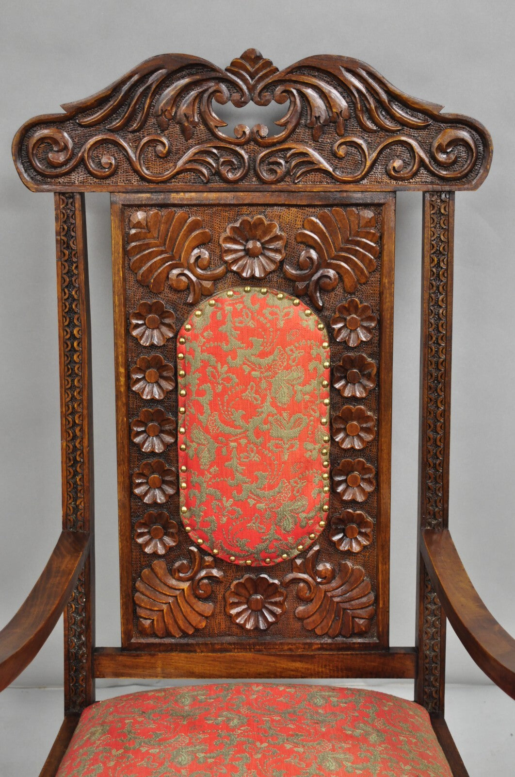 Vintage Anglo Indian Renaissance Style Carved Wood Rocker Rocking Chair