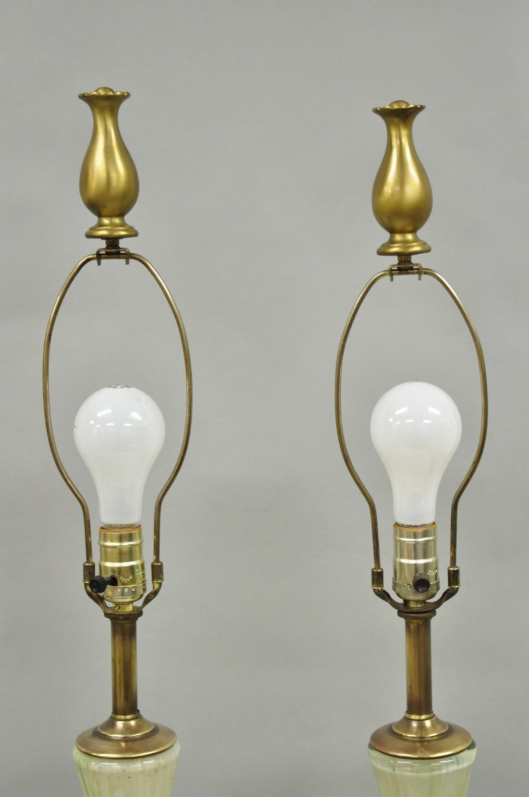 Vintage Mid Century Modern Italian Murano Green Blown Glass Table Lamps - a Pair