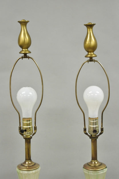 Vintage Mid Century Modern Italian Murano Green Blown Glass Table Lamps - a Pair