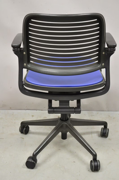 Steelcase 487 Cachet Swivel Office Desk Chair with Blue Seat - a Pair