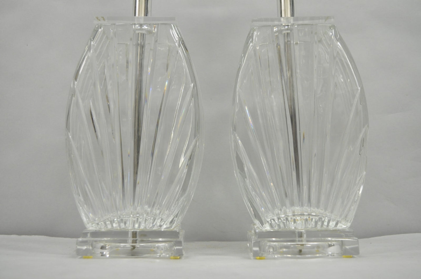 Vintage Mid Century Modern Crysal Glass & Acrylic "Fan" Table Lamps - a Pair